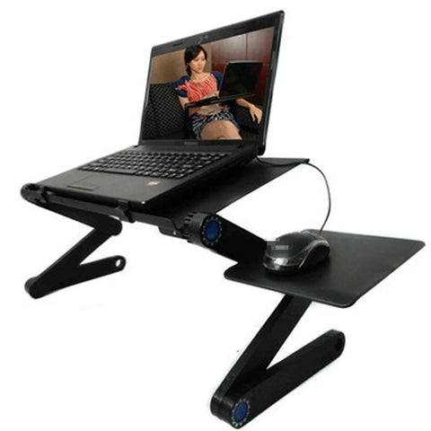Premium Aluminum Laptop Bed Tray With Adjustable Angled Legs And Cooling Radiating Vents Built Tough Hassle Free Portable Folding Workstation Desk for use on a couch.