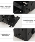 Close-up of Two Pack Black Iron Folding Table Leg Hinges With Spring Mechanism, showcasing durable black metal construction.