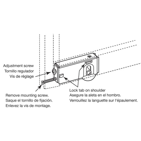 Diagram of 1-1/4 Inch Steel Ball Bearing Sliding Door Roller Assembly With Plain Back Housing, Rear Screw Adjustment, Yellow Zinc Finish For Patio Doors