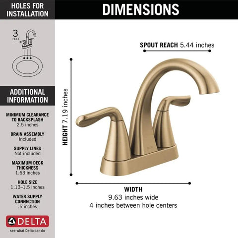 Diagram of Arvo Centerset Bathroom Faucet Champagne Bronze 2 Handle 3 Hole Sink Faucet For Modern Bathrooms Easy DIY Installation 25840LF CZ