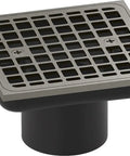 Heavy Duty Square Shower Floor Drain With Polished Brass Throat And Solid Cast Iron Body Features Removable Round Grid.