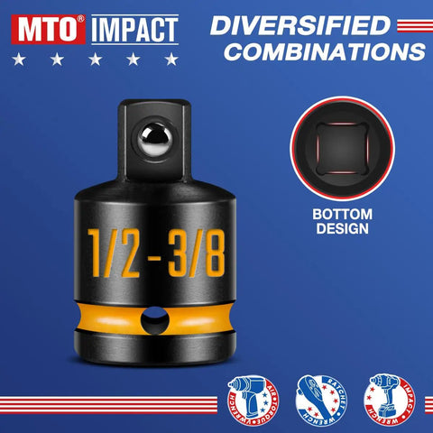 Two Pack Half Inch Female To Three Eighths Inch Male Impact Socket Adapters with paint filled markings, CR-MO steel.