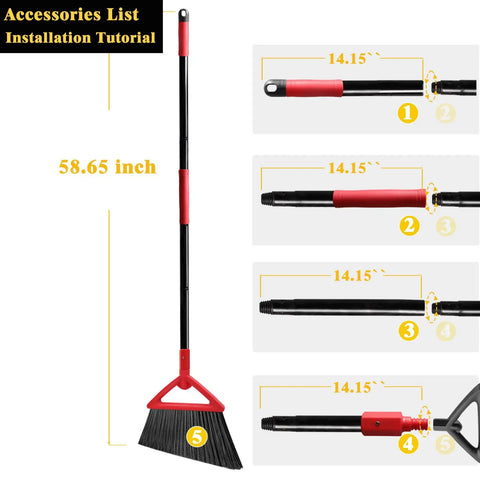Kick Up Dust Heavy Duty Angle Broom With Rust Resistant Handle And Split End Bristles For Indoor Outdoor Cleaning Perfect For Kitchen Garage And Industrial Courtyards Dang Tough Commercial Floor Sweeper showing installation tutorial and size details.