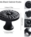 Ten Pack Matte Black Kitchen Cabinet Knobs One And A Quarter Inch Diameter Zinc Alloy Drawer Pulls with Sunburst Design