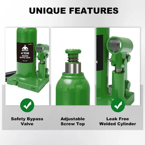 Beefy Heavy Duty 4 Ton Hydraulic Bottle Jack For Cars And Trucks 8000 Lb Capacity Portable Auto Repair Jack With Adjustable Screw Top Safety Tested Green Lift Tool For Home Garage And Shop