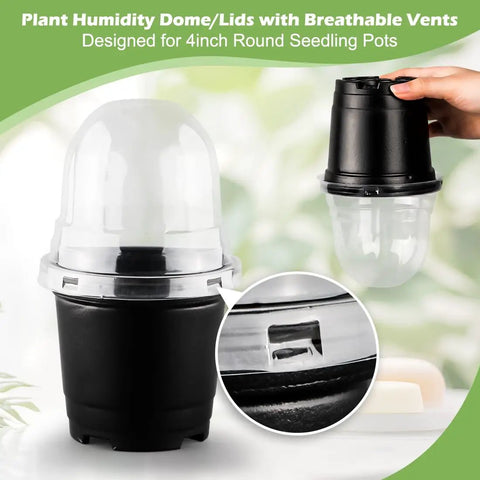 Humidity Domes For 4 Inch Pots, 100 Pack Clear Plant Dome Covers With Ventilation For Seed Starting, Seedling Germination, And Gardening, Reusable Transparent Nursery Dome Covers, No-Fuss Setup
