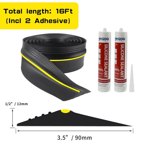 Universal Garage Door Bottom Threshold Seal Rubber Strip With Adhesives For DIY Weatherproof Weather Stripping Replacement 16ft Black EPDM Rubber For Standard Single Or Double Doors Flexible No-Fuss Install Crush Resistant