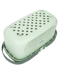 Portable Shower Caddy Tote Organizer Basket With Silicone Handle And Drainage Lightweight Plastic Storage Bin, top view.