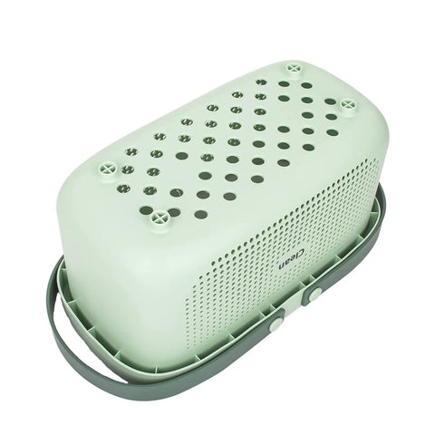 Portable Shower Caddy Tote Organizer Basket With Silicone Handle And Drainage Lightweight Plastic Storage Bin, top view.