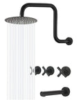 Matte Black Three-Handle Shower Faucet Set With Tub Spout, Wall Mounted Stainless Steel Bath Faucet With Rough-In Valve