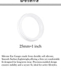 25mm White Silicone Ear Gauges Tunnels Plugs Set For Unisex Piercing With Double Flare Hollow Design Soft Extra Thin 1 Inch Size Value Pack Includes 2 Pieces Comfortable Stretch Kit close-up with smooth surface