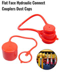 Red rubber dust caps with tether for 1/2-inch flat-face hydraulic couplers; 4-pack