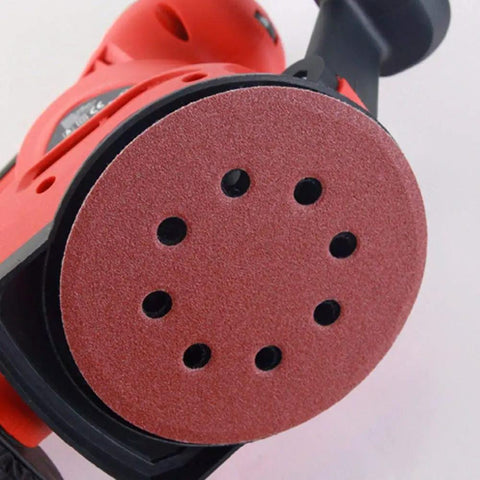 Get Ready To Sand And Polish Like A Pro With This Awesome 10 Pack Of 5 Inch Hook Loop Sanding Discs featuring eight holes for dust extraction on a sander.