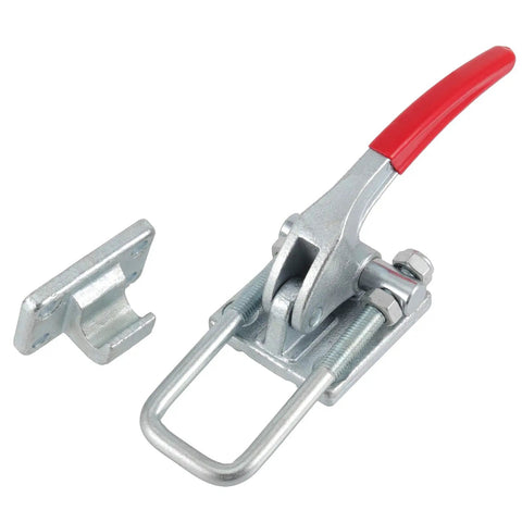 Beefy Heavy Duty Toggle Latch Clamp With 7716 Lbs Capacity Adjustable Threaded U Bolt Self Lock Tire Carrier Latch 40380 Pull Action Toggle Clamp Tool With U Hook, red handle