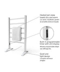 Towel Warmer With Built In Timer And LED Indicators No Fuss Auto Shutoff After 1 To 8 Hours Quiet Fast Heating Temperature Adjustable Freestanding Aluminum