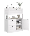 Space Saving Freestanding Bathroom Cabinet With One Door And Three Drawers Modern Floor Storage Organizer For Bathroom Kitchen Laundry And Living Room Frees Up Counter Space And Keeps Rooms Neat in white with toiletries on top and open door. Size: 11.8D x 22W x 33.5H.