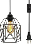 Industrial Plug In Pendant Light With Black Cage Fixture On Off Switch E26 Socket Vintage Farmhouse Hanging Light 14.8 Ft Cord