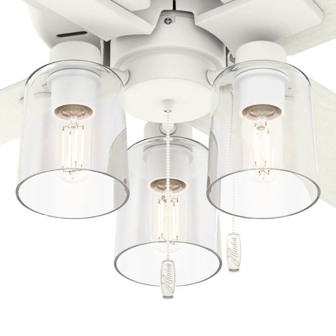 Modern 52 Inch Matte White Ceiling Fan With LED Light And Pull Chain Multi Speed WhisperWind Motor Reversible For Year Round Comfort