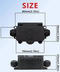 Rock Solid Mini Junction Box Outdoor Waterproof IP68 Rated Two Way Underground Electrical Splice Housing With Clamshell Seal dimensions showing size and details.