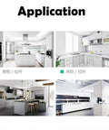 Various modern kitchen designs showcasing the use of stainless steel cabinet lid lift up support hinge strut for cupboard doors.