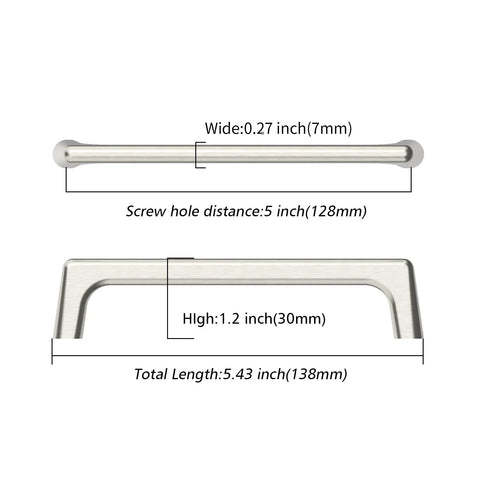 Diagram showing dimensions of 10 Pack 5 Inch Cabinet Handles Brushed Satin Nickel Zinc Alloy Pulls For Kitchen Cupboard Wardrobe