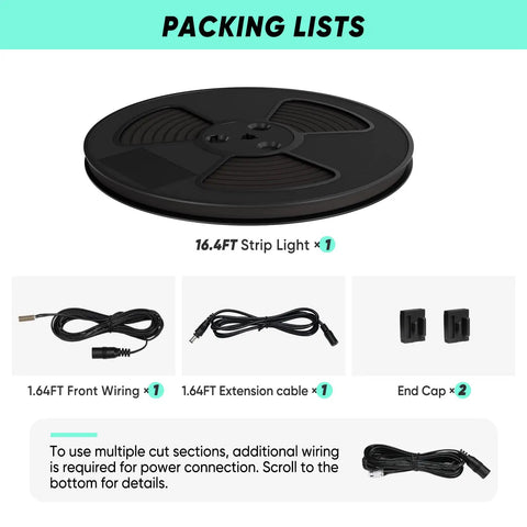 GZBtech [Apapter NOT Included] Flexible Strip Light for Wood Slat Wall Panels 16.4FT packing list with components shown.
