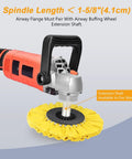 4 Inch Airway Buffing Wheel Flange Kit With Five Eighths Inch Arbor Hole Extension Shaft attached to a polisher machine