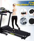 Woman running on treadmill with M10 Leveling Feet For Treadmills 4 Pack Adjustable Shock Absorbing Pads For Fitness Equipment.
