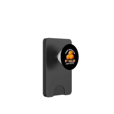 Easily Distracted By Baler Machines Hay Bale Farming PopWallet for MagSafe phone grip and wallet, black with hay design.