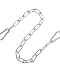 Heavy Duty Stainless Steel Chain Gate Latch With Double Carabiner Hooks For Pet Cages And Dog Fences, featuring durable chain links.
