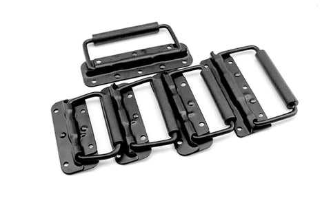 Spring Loaded Case Handle Set Two Pack Heavy Duty Black Surface Mount Chest Handles 140 By 80 Millimeters, non-slip rubber grip