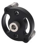 Pro Grade Self Centering Doweling Jig With Eight Precision Drill Bushings And Hole Punch Locator For Smooth Wood Assembly Built Tough From Rust Proof Aluminum Alloy For Hassle Free Dead On Results Black close-up of precision drill bushing component