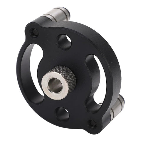 Pro Grade Self Centering Doweling Jig With Eight Precision Drill Bushings And Hole Punch Locator For Smooth Wood Assembly Built Tough From Rust Proof Aluminum Alloy For Hassle Free Dead On Results Black close-up of precision drill bushing component