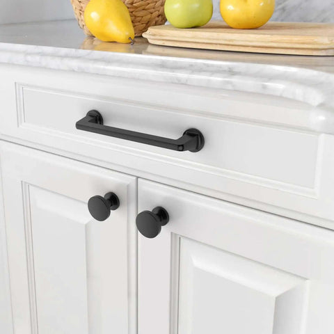 Killer Matte Black Cabinet Knobs 10 Pack Modern Handle For Kitchen Cabinets Dressers And Drawers. Matte black round and handle knobs on white kitchen cabinets.