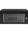 Wall Mount 4U Server Cabinet, Heavy Duty Steel Network Rack With Tempered Glass Door And Key Lock, showing front view with ports.