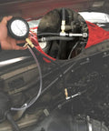 Fuel pressure tester kit with 0-140 PSI gauge, hoses and adapters for gasoline car engines