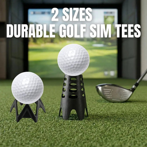 10 Pack Plastic Golf Tees For Simulator Mats And Indoor Practice Durable Reusable Tees shown with golf balls in two sizes