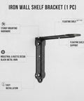 Sturdy Matte Black Iron Floating Shelf Bracket For Industrial Rustic Wall Decor Heavy Duty Shelf Support, side profile view