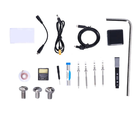 Huge Jauarta Electric Soldering Iron Kit With 4 Replaceable TS BC2 B2 D24 Tips And Type C Power Supply, tools and accessories layout.