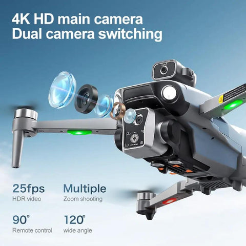Close-up of GPS Drone With 4.5 Inch Screen Controller And Aerial Delivery Airdrop showing dual camera setup and lens details.