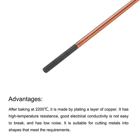 10 Pack Carbon Arc Air Gouging Rods With Copper Graphite Coated Electrodes For Welding, 4mm x 355mm, showing detailed rod tip.