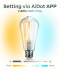 Vintage Edison Style WiFi Bulbs 2700K To 6500K Tunable White, Dimmable 8W LED, 800 Lumens, ST19 Size, Remote Control and Voice Control