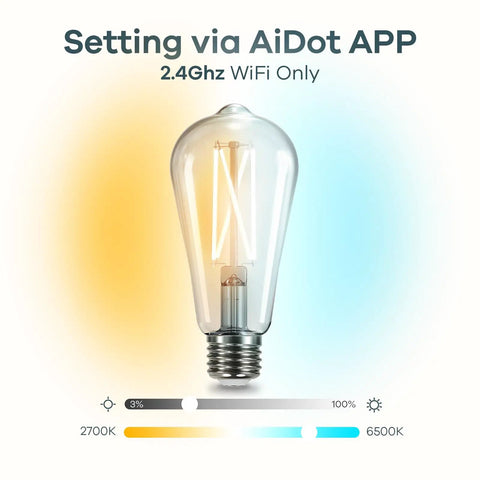 Vintage Edison Style WiFi Bulbs 2700K To 6500K Tunable White, Dimmable 8W LED, 800 Lumens, ST19 Size, Remote Control and Voice Control