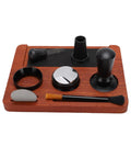 Pro Level Premium Solid Wood Coffee Tamper Kit With Heavy Duty Tamping Station Barista Espresso Press Accessories Built Tough And Lookin Real Sharp, organized coffee tools.