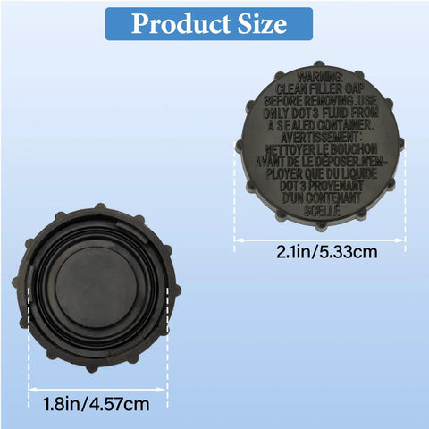 Top and side view of Brake Fluid Reservoir Cap For Ford F-150 2015-2019, Expedition 2018-2021, Lincoln Navigator 2018-2021 with size measurements.