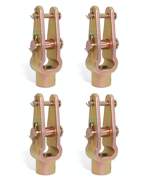 Four Pack Slack Adjuster Clevis Double Pin Kit With Straight Pins For Heavy Duty Air Brake Linkage Built To Last Five Eighths Inch By Eighteen Threaded Replaces R810019 CQ36541 E11430 A6809960540 Precision Dual Pin Geometry For Consistent Lever Action, view of four clevis components.