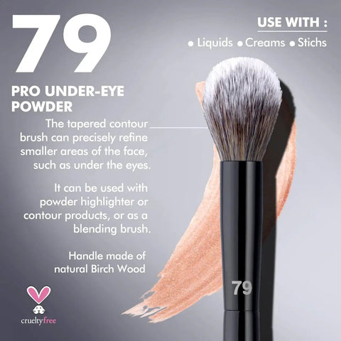 Under Eye Powder Brush Pro Grade With Tapered Tip For Precise Under Eye Application Ultra Soft Synthetic Bristles For Powders Creams And Liquids Smooth Precise Blending And Flawless All Day Finish, pro under-eye brush 79, synthetic bristles, black handle