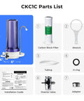Countertop Water Filter System With Carbon Block Cartridge, See Through Housing For Easy Filter Checks, 2.5 By 10 Inch Size parts list