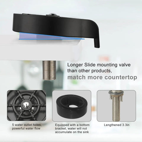 Glass Rinser For Kitchen Sink With Faucet, Bottle And Cup Washer, 360 Degree Water Spray, black finish with extended rod.