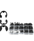 Black Carbon Steel E Clip Assortment Kit With 395 Or 810 Pieces M1.2 To M15 External Retaining Clips in organizer box